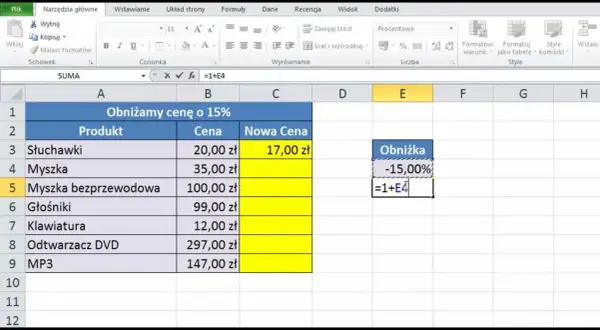 Jak obliczyć o ile procent wzrosła cena w Excelu bez błędów